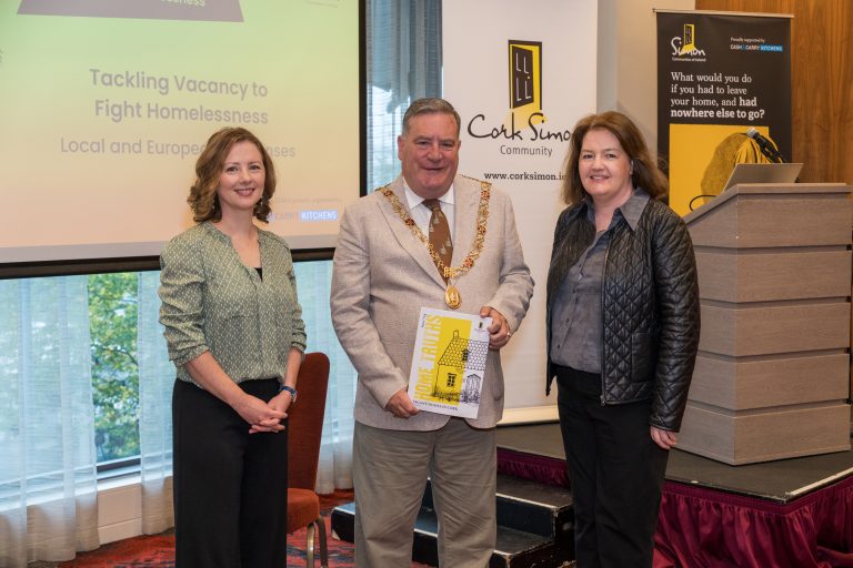 Sophie Johnston (Cork Simon), Dan Boyle (Cork Lord Mayor), Orla Hegarty (DCU), at Cork Simon's launch of Simon Week at the Clayton Hotel 23/09/2024. Photographer: Owen Good